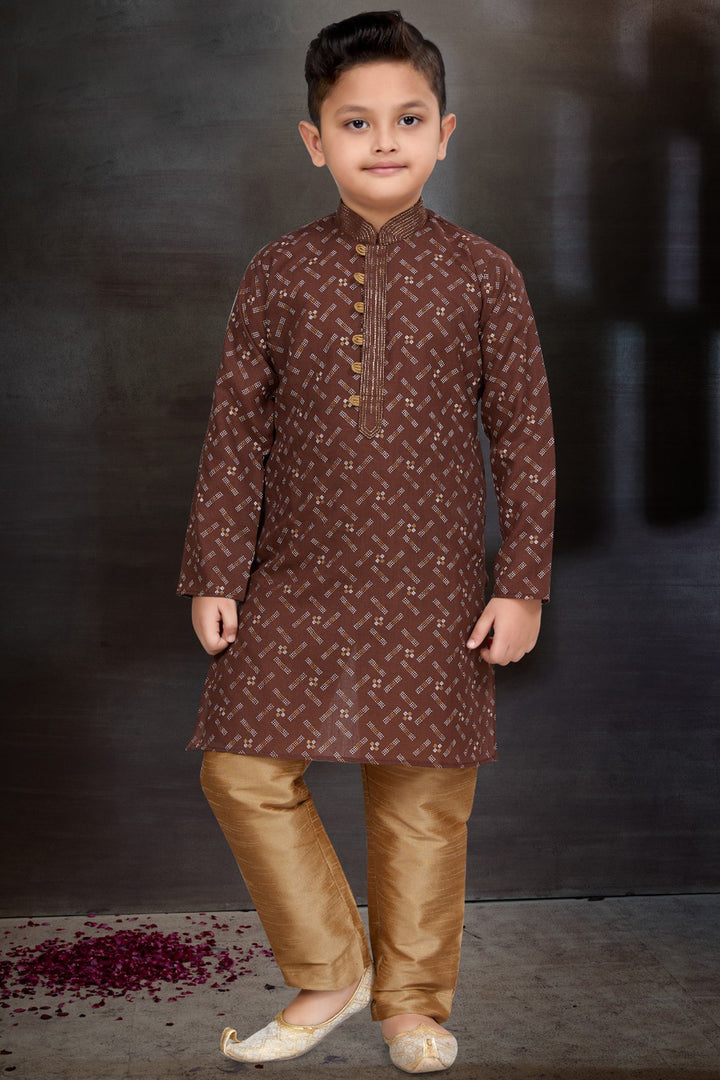 Brown Function Wear Cotton Stylish Readymade Kurta Pyjama For Boys