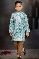 Load image into Gallery viewer, Cyan Color Function Wear Cotton Fabric Readymade Kurta Pyjama For Boys
