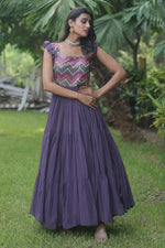Load image into Gallery viewer, Georgette Fabric Purple Color Embroidered Readymade Long Anarkali Style Gown
