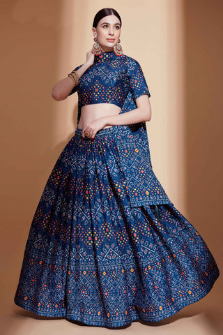 Chinon Fabric Teal Occasion Wear Digital Print Lehenga Choli