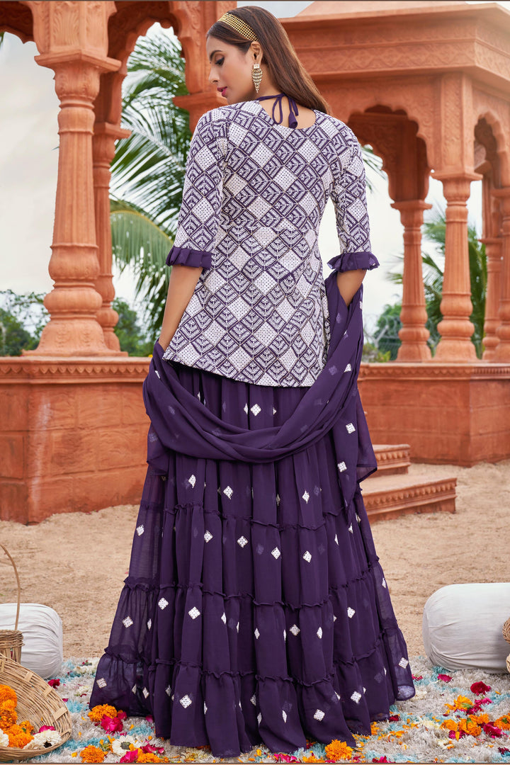 Purple Designer Embroidered Readymade Sharara Top Lehenga