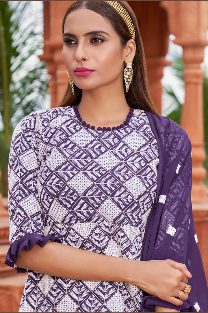 Purple Designer Embroidered Readymade Sharara Top Lehenga