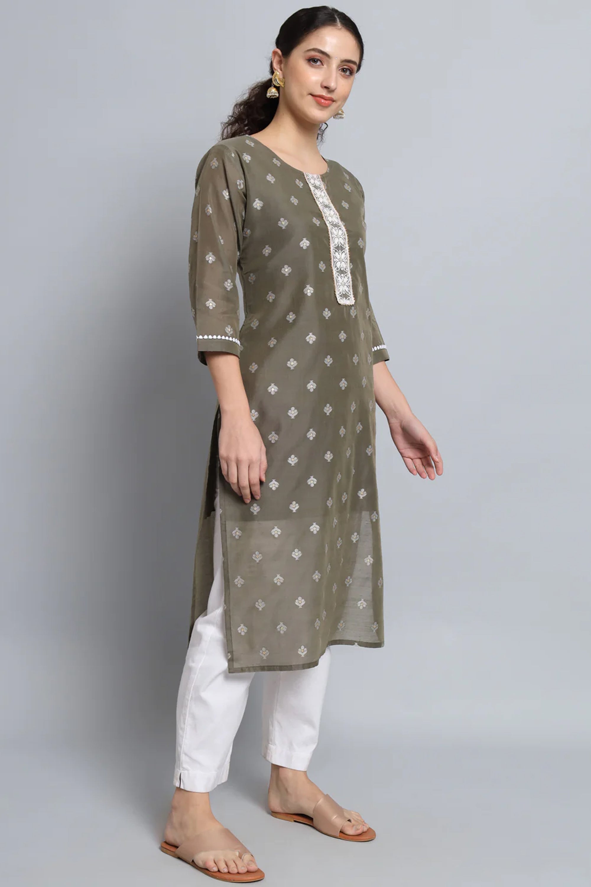 Art Silk Fabric Readymade Long Kurti In Grey Color