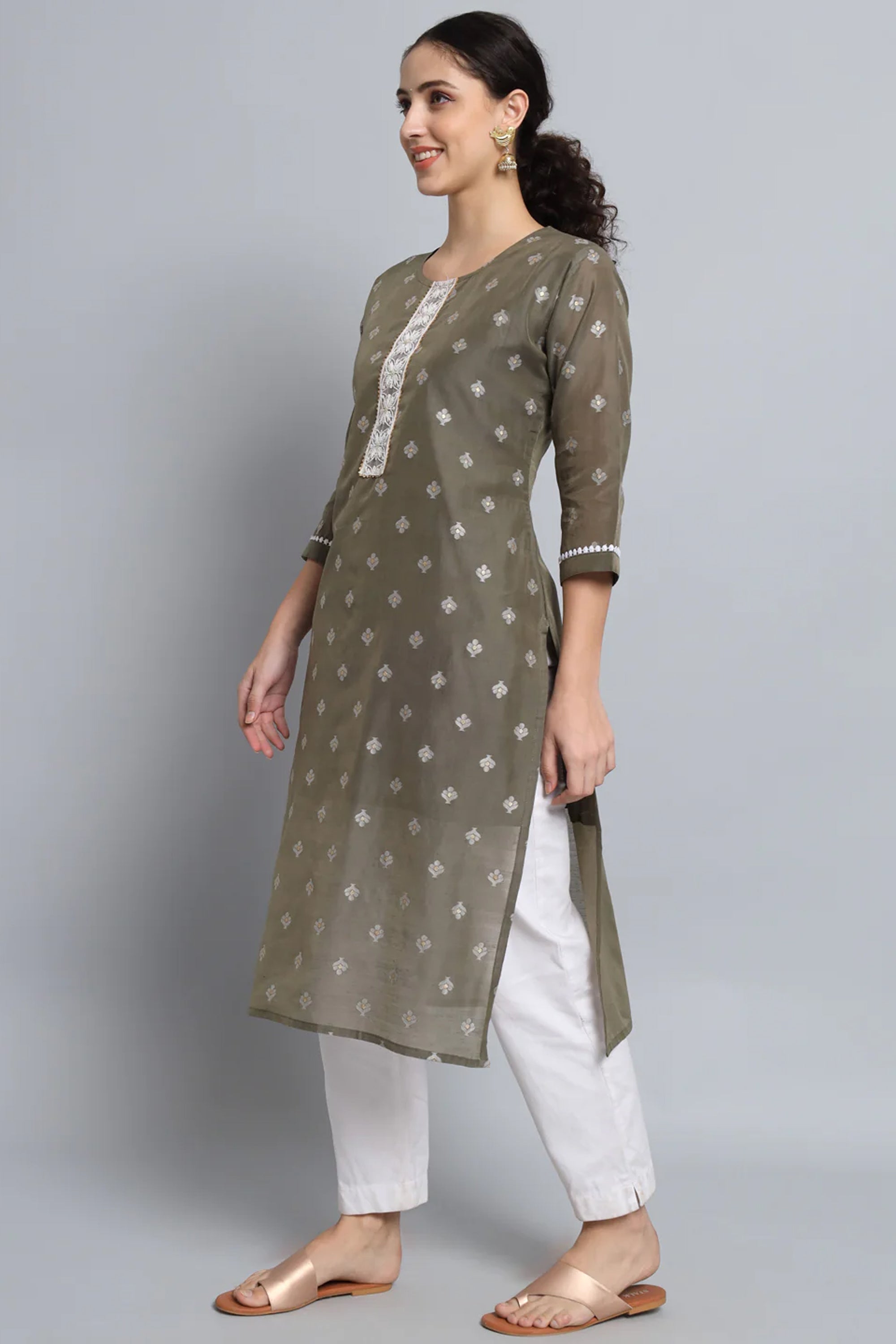 Art Silk Fabric Readymade Long Kurti In Grey Color