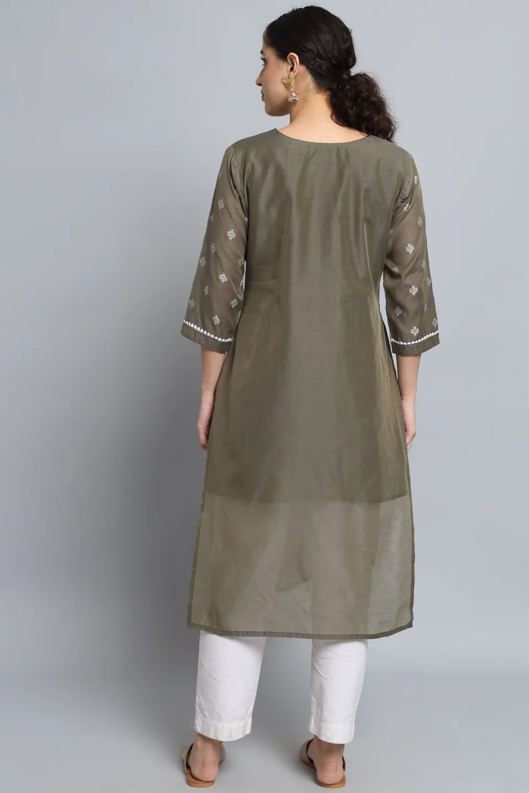 Art Silk Fabric Readymade Long Kurti In Grey Color