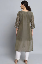 Load image into Gallery viewer, Art Silk Fabric Readymade Long Kurti In Grey Color
