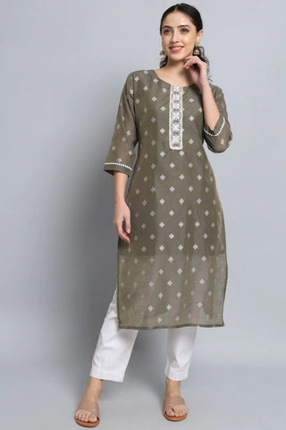 Art Silk Fabric Readymade Long Kurti In Grey Color