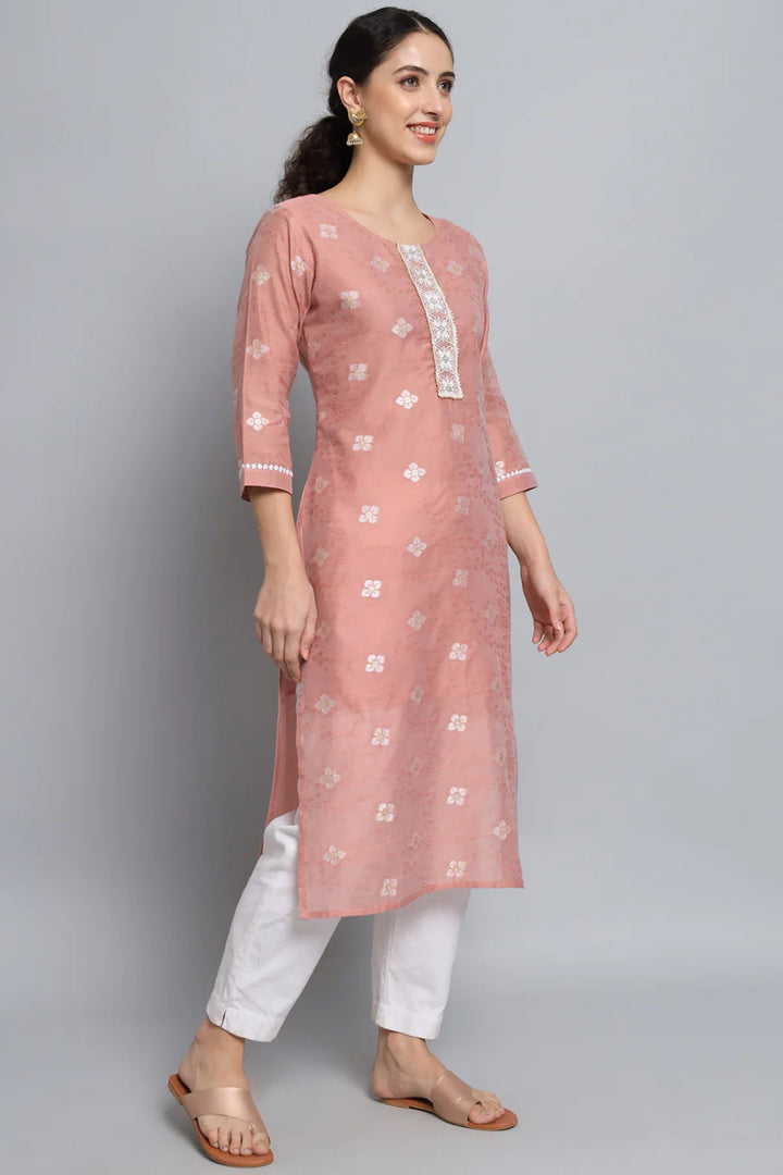 Pink Color Readymade Casual Long Kurti In Art Silk Fabric
