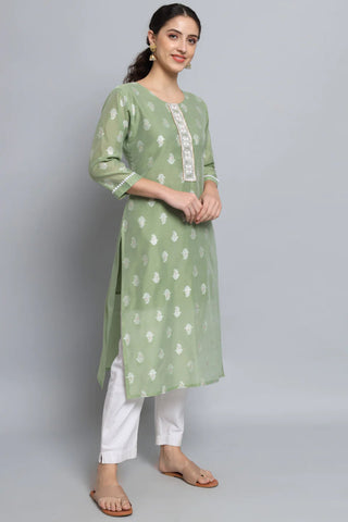 Sea Green Art Silk Fabric Casual Readymade Long Kurti