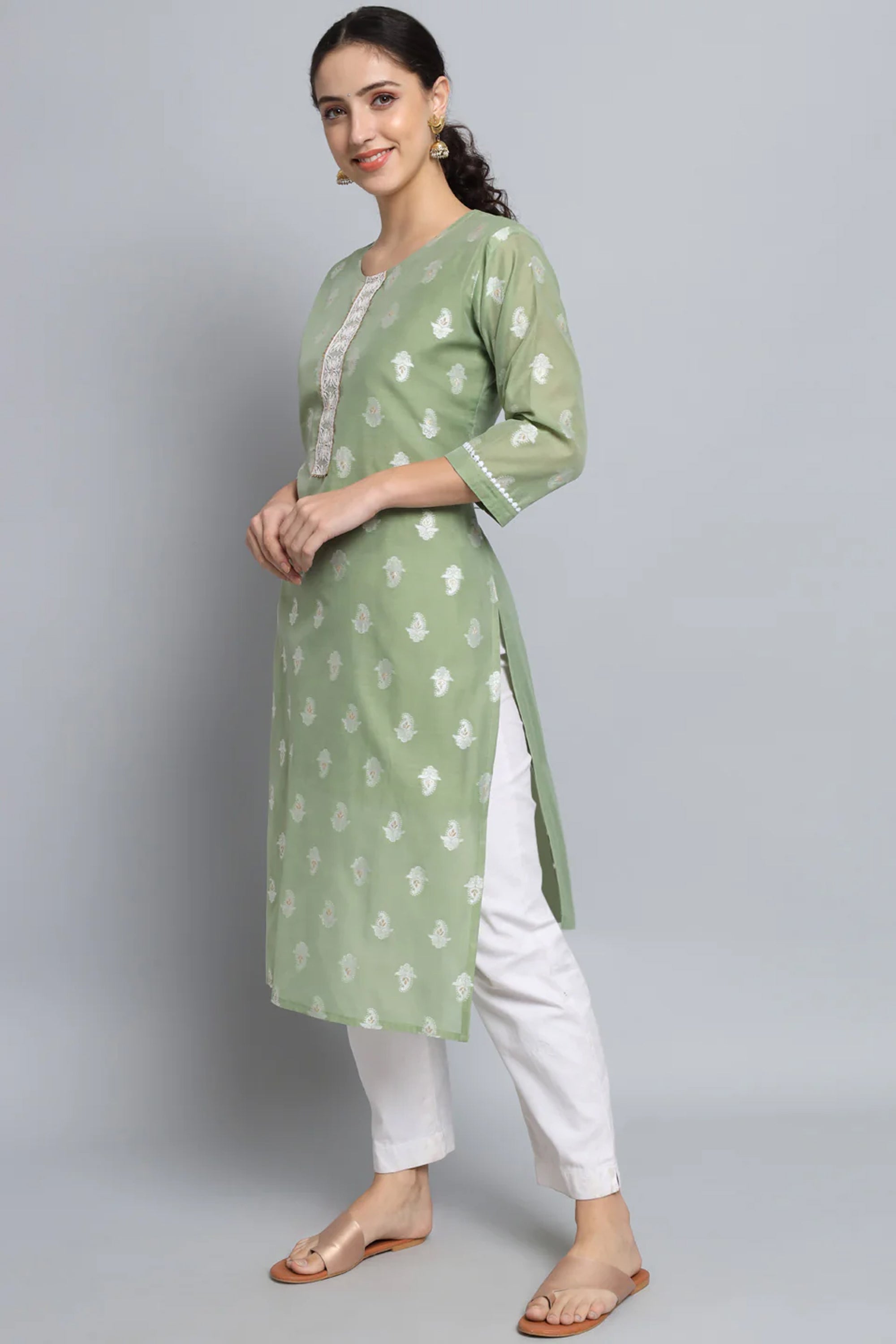 Sea Green Art Silk Fabric Casual Readymade Long Kurti