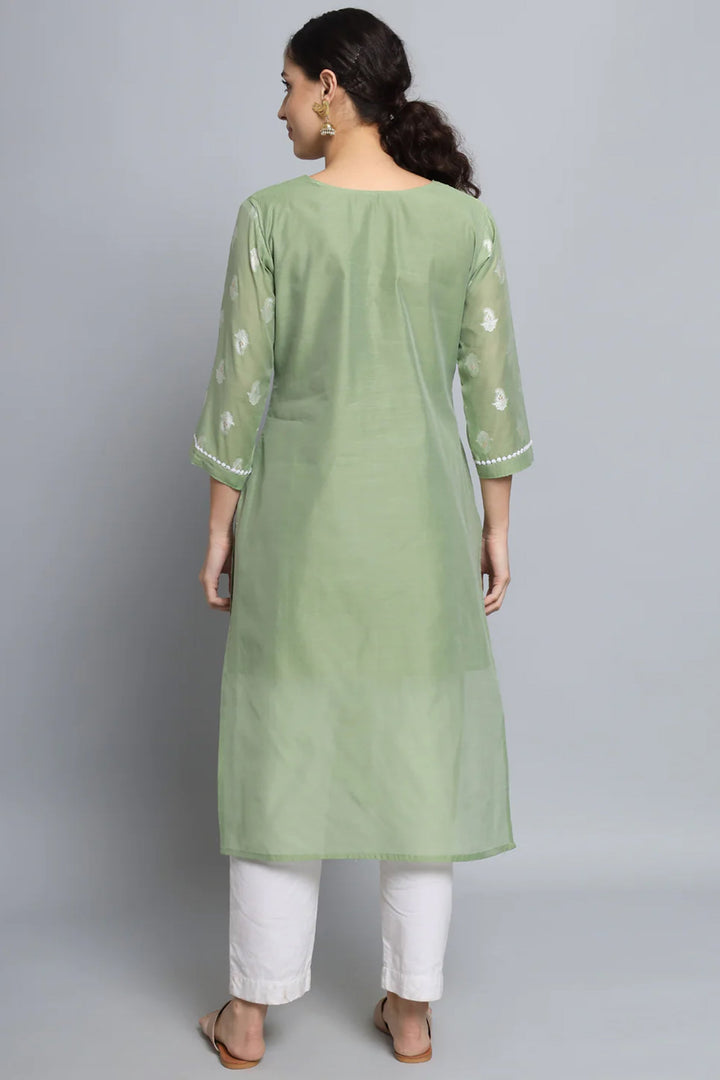 Sea Green Art Silk Fabric Casual Readymade Long Kurti