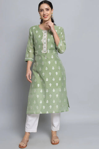 Sea Green Art Silk Fabric Casual Readymade Long Kurti