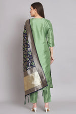 Load image into Gallery viewer, Art Silk Fabric Embroidered Sea Green Color Readymade Designer Salwar Suit With Banarasi Silk Dupatta