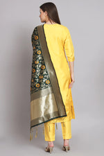 Load image into Gallery viewer, Art Silk Fabric Yellow Color Embroidered Readymade Designer Suit With Banarasi Silk Dupatta
