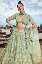 Load image into Gallery viewer, Sea Green Heavy Embroidered Net Fabric Reception Wear Lehenga Choli With Enchanting Blouse