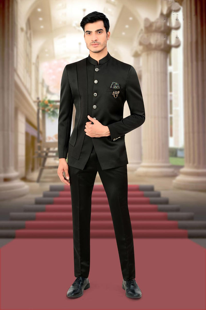 Rayon Fabric Black Color Wedding Wear Fancy Readymade Jodhpuri For Men