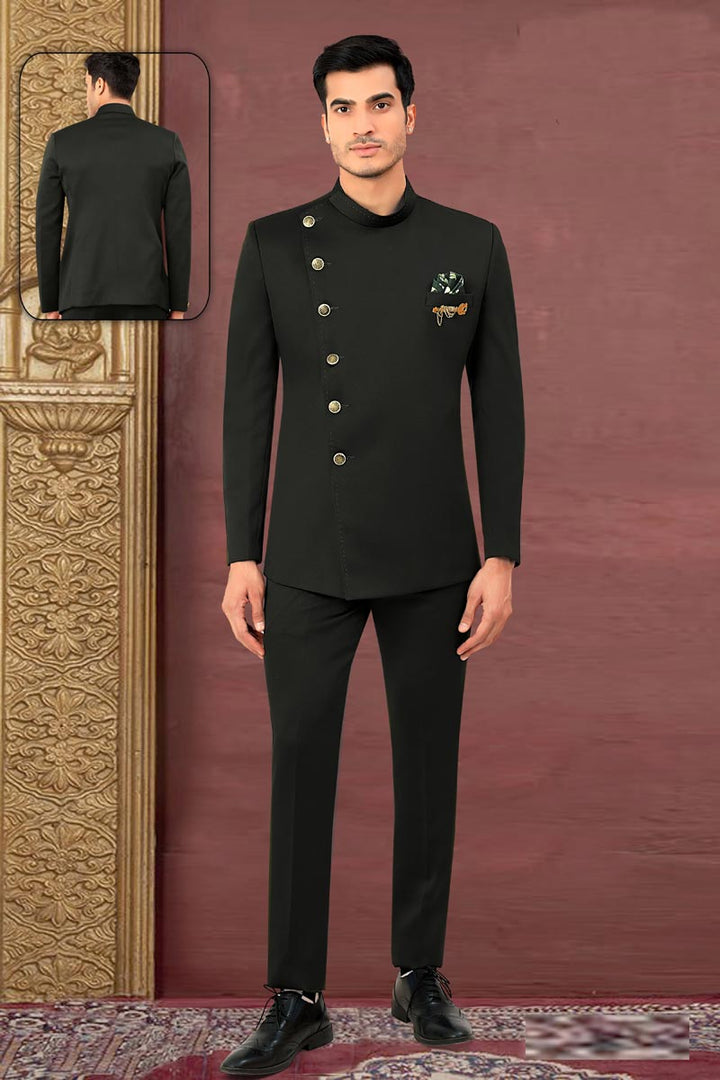 Black Color Reception Wear Rayon Fabric Readymade Stylish Jodhpuri For Men