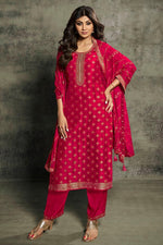 Load image into Gallery viewer, Shilpa Shetty Rani Color Embroidered Designer Straight Cut Long Salwar Kameez