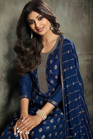 Shilpa Shetty Embroidered Jacquard Fabric Designer Straight Cut Long Salwar Kameez