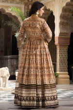Load image into Gallery viewer, Albescent Beige Color Dola Silk Printed Readymade Party Style Gown With Dupatta

