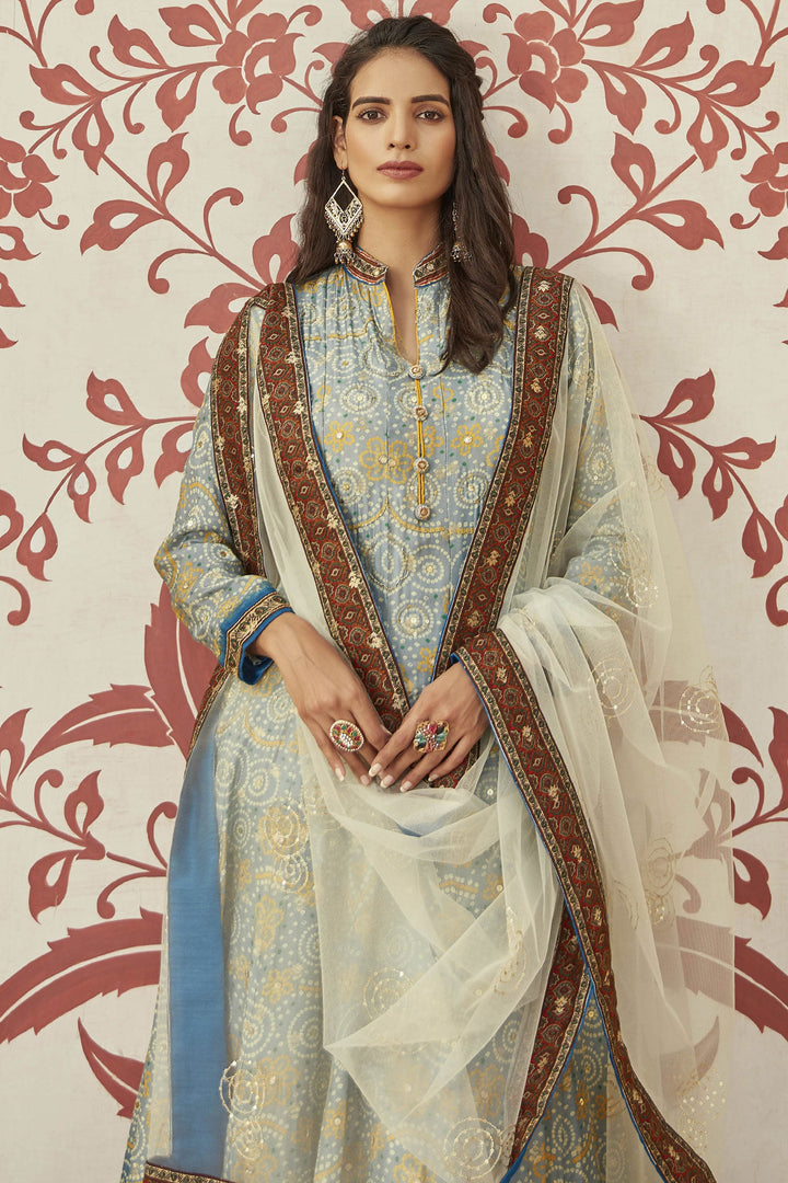 Beautiful Multi Color Jacquard Fabric Bandhani Print Readymade Gown