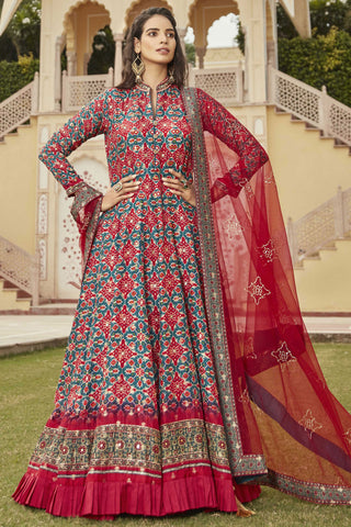 Glorious Multi Color Jacquard Function Bandhani Print Readymade Gown