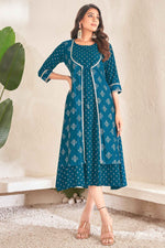 Load image into Gallery viewer, Teal Color Cotton Fabric Readymade Simple Look Kurti
