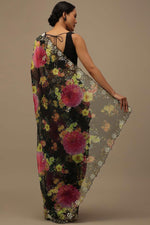 Load image into Gallery viewer, Black Organza Fabric Floral Printed Saree
