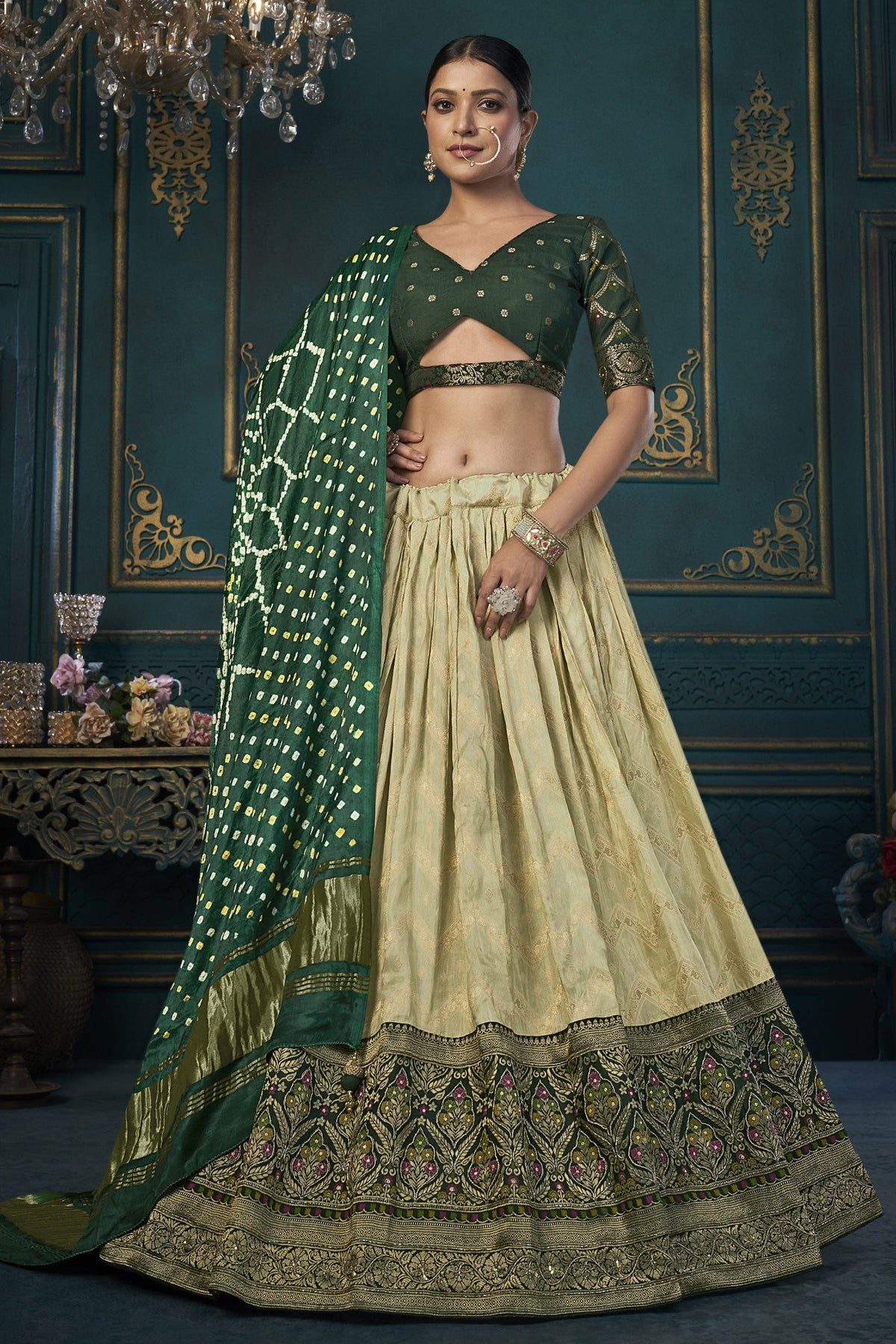 Art Silk Sea Green Color Wedding Wear 3 Piece Lehenga Choli With Weaving Work