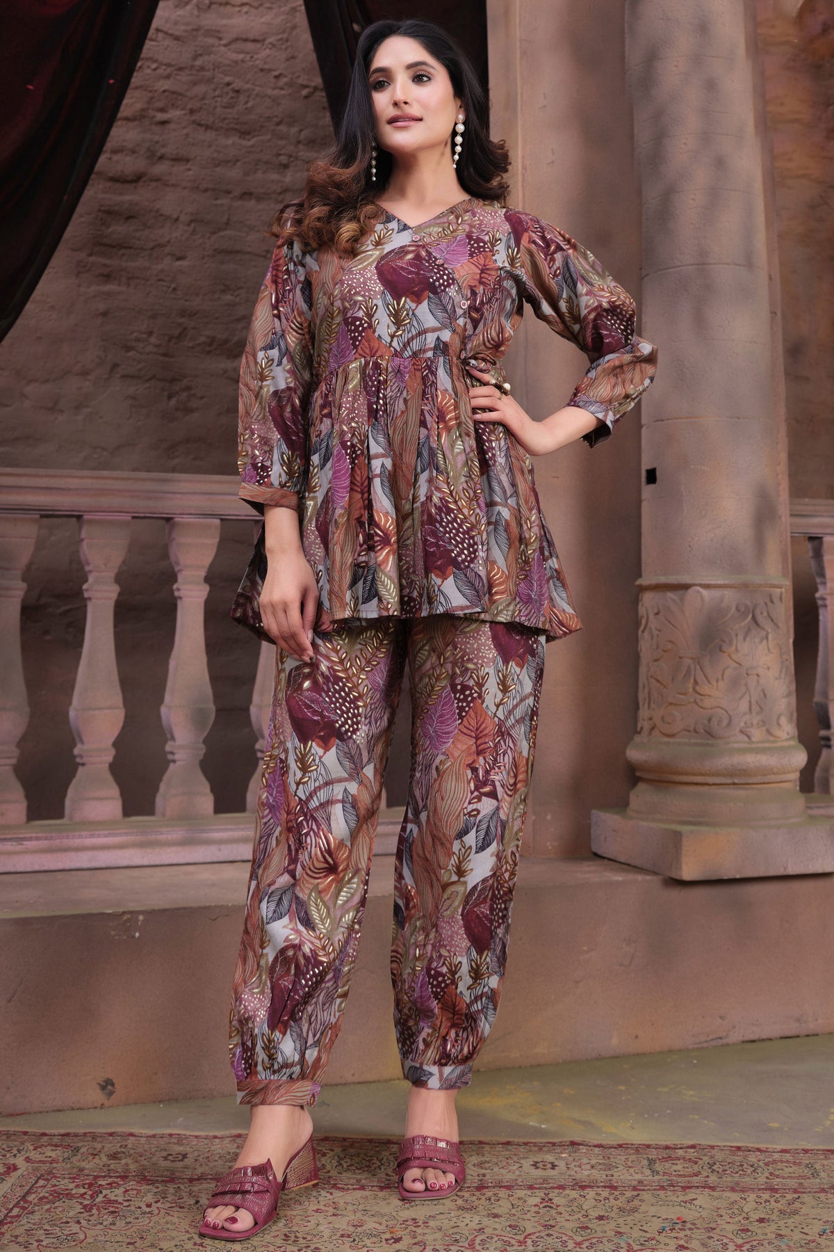 Multi Color Chanderi Printed Readymade Casual Co-Ord Set