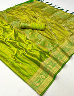 Load image into Gallery viewer, Alluring Party Wear Green Handloom Weaving Satin Silk Saree With Blouse