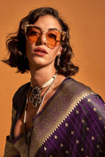Load image into Gallery viewer, Party Look Satin Silk Handloom Weaving Purple Saree