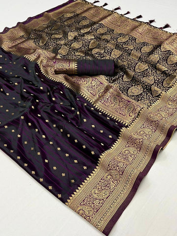 Party Look Satin Silk Handloom Weaving Purple Saree