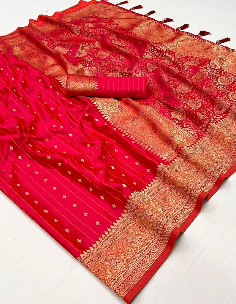 Red Color Handloom Weaving Work Saree in Satin Silk Fabric