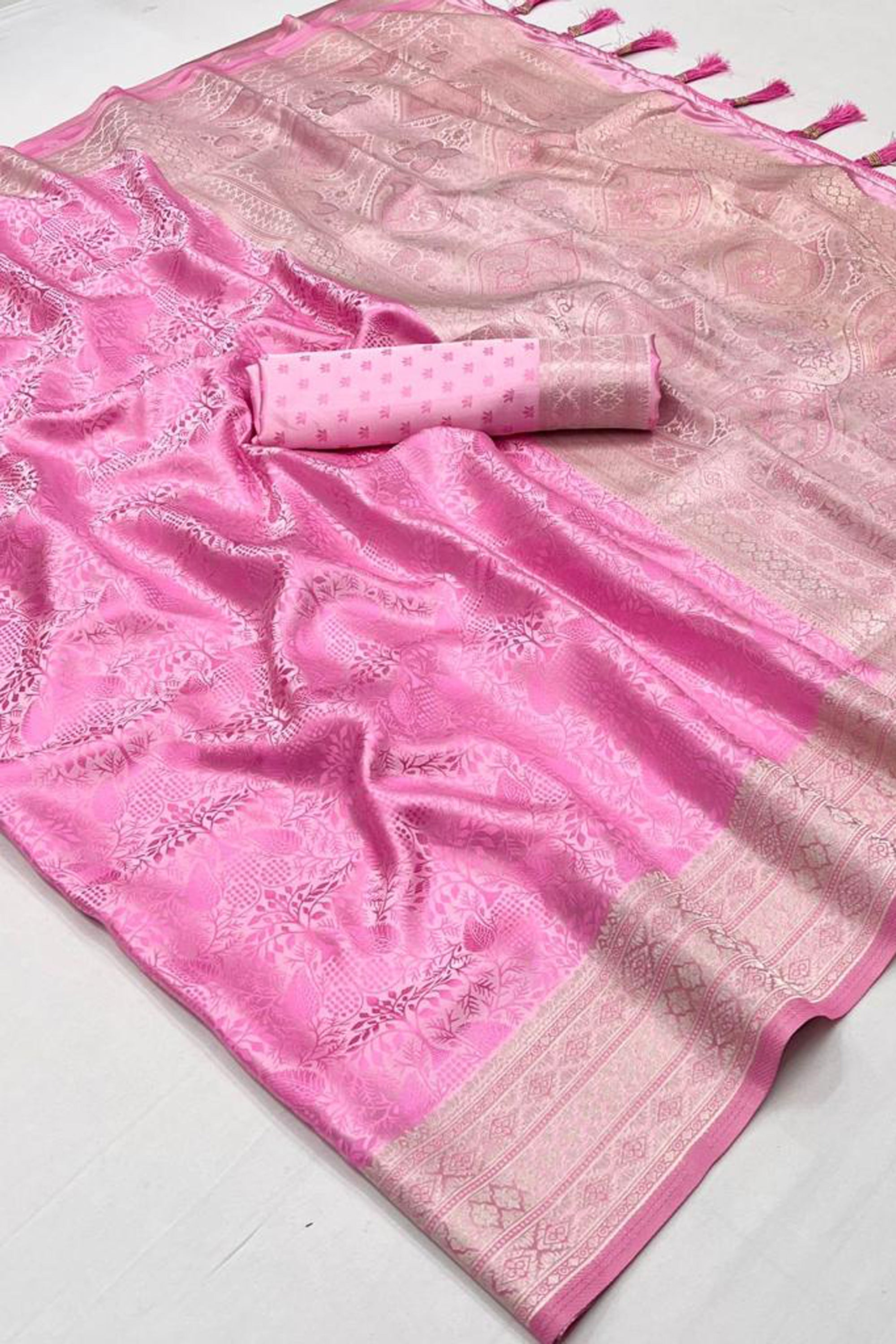 Handloom Weaving Pink Color Satin Silk Saree