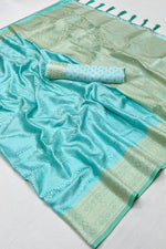 Load image into Gallery viewer, Handloom Weaving Satin Silk Function Wear Saree In Light Cyan Color
