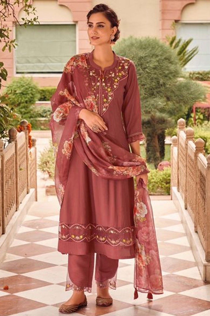 Maroon Color Fancy Fabric Printed Readymade Salwar Suit