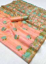 Load image into Gallery viewer, Attractive Peach Color Jacquard Work Art Silk Fabric Saree