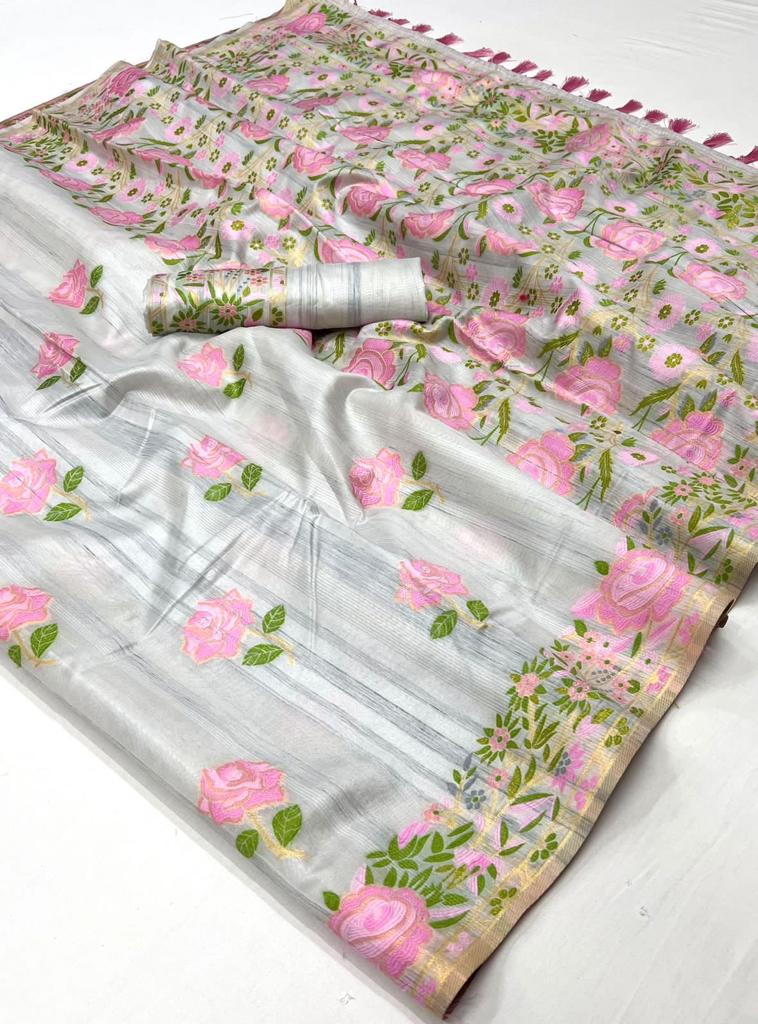 Art Silk Fabric Jacquard Work Grey Color Saree