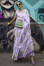 Load image into Gallery viewer, Exclusive Jacquard Work Lavender Color Art Silk Fabric Saree
