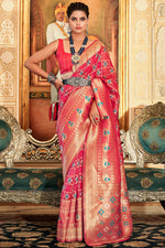 Load image into Gallery viewer, Pink Color Organza Fabric Saree With Weaving Work
