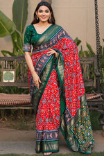 Load image into Gallery viewer, Traditional Look Printed Patola Dola Silk Red Saree