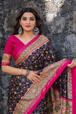 Load image into Gallery viewer, Party Wear Navy Blue Color Printed Patola Dola Silk Fabric Saree