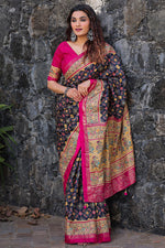 Load image into Gallery viewer, Party Wear Navy Blue Color Printed Patola Dola Silk Fabric Saree