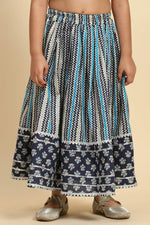 Load image into Gallery viewer, Alluring Navy Blue Color Cotton Fabric Printed Readymade Kids Sharara Top Lehenga