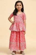 Load image into Gallery viewer, Beautiful Printed Pink Color Cotton Fabric Readymade Kids Sharara Top Lehenga