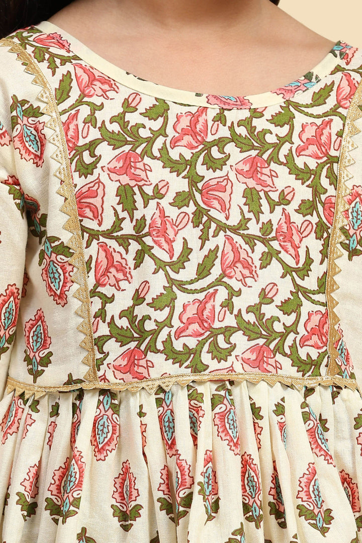 Designer Cotton Fabric Printed Readymade Kids Cream Color Palazzo Salwar Kameez