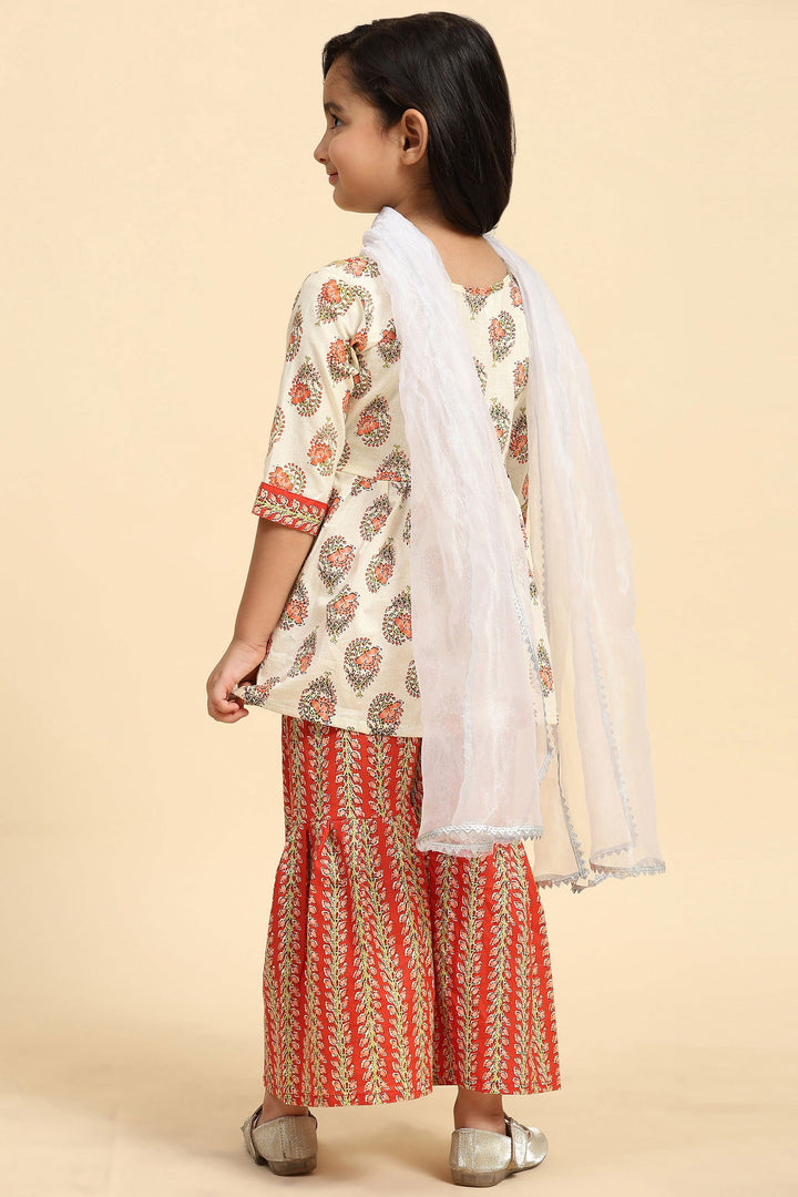 Readymade Cotton Fabric Printed Cream Color Kids Palazzo Salwar Suit