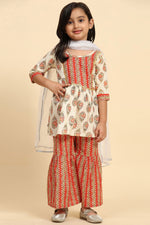 Load image into Gallery viewer, Readymade Cotton Fabric Printed Cream Color Kids Palazzo Salwar Suit