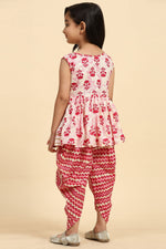 Load image into Gallery viewer, Red Cotton Fabric Fancy Printed Readymade Kids Kurti With Dhoti Style Bottom